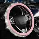 New Crystal Rhinestones Steering Wheel Cover for Women Girls Bling Diamond Pink Leather Steering Wheel Cover Car Accessories Universal 15 Inch Wheel Protector(Pink)