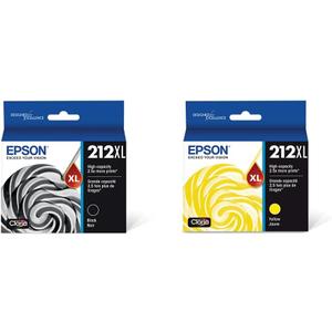 EPSON 212 Claria Ink High Capacity Black and Yellow Cartridges (T212XL120-S, T212XL420-S) Work with WorkForce WF-2830, WF-2850, Expression XP-4100, XP-4105