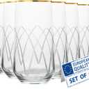 Mat Cut Glass Gold Rimmed Highball Glasses Set of 6, Handmade Tall Glass Cups for Cocktail, Long Drink, Water, Juice, Ice Tea, Mojito, 16 oz (Grass)