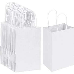 RACETOP White Paper Bags with Handles Bulk,8"x4.5"x10.8" 50Pcs,Kraft Paper Bags Party Favor Bags Shopping Bags Kraft Bags White Paper Gift Bags with Handles Bulk (1 Count (Pack of 100))