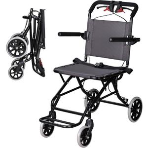 Portable Wheelchair,Lightweight Foldable Transport Chair with Handbrake for Adults and Seniors