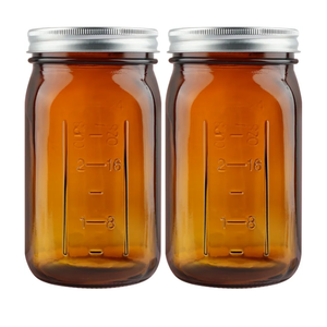 TOEKSIX Amber Glass Mason Jars Wide Mouth 32 oz/Quart with Airtight Lids and Bands 6 Pack, Amber Glass Jars for Canning, Preserving, Jam, Sauces,Pickle Fermenting, Beverages, DIY Projects
