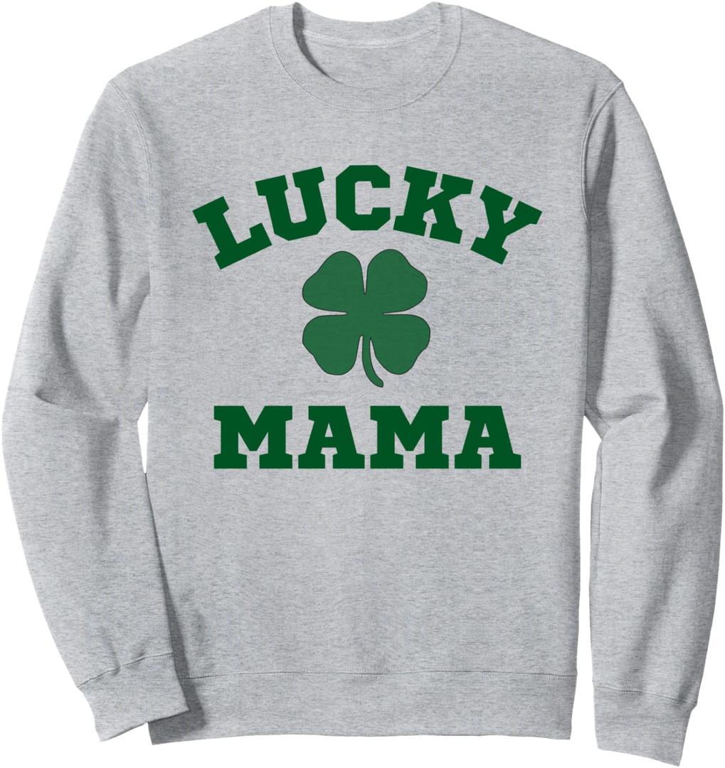 Lucky Mama, St Patrick's Day Mom Sweatshirt (Heather Grey), Small