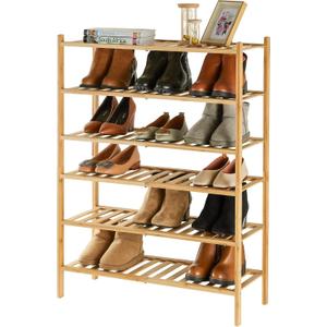 6-Tier Bamboo Shoe Rack for Entryway, Stackable | Heavy Duty | Multi-Function, Free Standing Shoe Racks for Bedroom Hallway Closet (Natural)