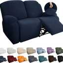 YEMYHOM 6 Pieces Stretch Loveseat Recliner Slipcover Jacquard Recliner Sofa Cover with Side Pocket Fitted Recliner Cover Couch Furniture Protector with Elastic Bottom (Loveseat Recliner, Navy) (Standard 2 Seater)