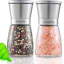 Premium Salt and Pepper Grinder Set of 2, Refillable Stainless Steel Spice Shakers with Adjustable Coarseness, Easy Clean Durable Ceramic Mills, Include Silicone Funnel & Cleaning Brush (5.3"H-2 Pack)
