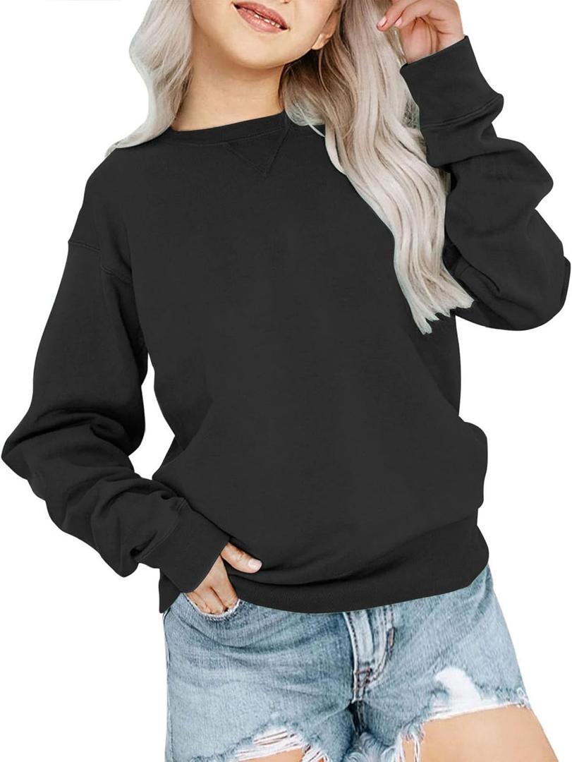 Bingerlily Girls Casual Long Sleeve Sweatshirt Crew Neck Cute Pullover Relaxed Fit Tops (9 Years, Black)