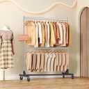Hoctieon Double Rod Z Rack, Rolling Clothes Racks with Z-Base, Adjustable Clothing Rack, Standing Clothes Rack, Metal Clothing Racks for Hanging Clothes, Portable Garment Rack, Chrome