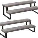YINMIT Wooden Display Riser Stand, Tiered Perfume and Cologne Organizer Stand, 2 Tier Spice Rack Organizer, Rustic Display Shelf for Candles (2 Tier,2 Pack,Grey)