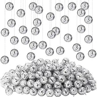Hoolerry 200 Pcs Mirror Mini Disco Balls Ornament 1.2 Inch Mardi Gras Small Hanging Decorations Reflective Tiny Mirror Balls Ornaments for 70s 80s Disco Party, Birthday, Wedding(Silver)