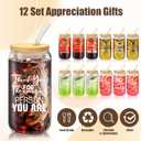 12 Set Thank You Gifts Employee Appreciation Gifts Bulk, 16 oz Glass Cups with Lids Straws Brushes and Gift Cards for Staff Coworker Friends Teacher Nurse