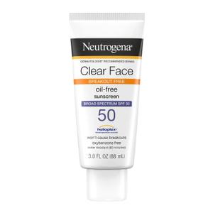 Neutrogena Clear Face Sunscreen Lotion for Acne-Prone Skin, Broad Spectrum SPF 50 Facial Sunscreen for Oily Skin, Oil-, Fragrance- & Oxybenzone-Free Water Resistant Sunscreen, 3 fl. oz