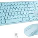 UBOTIE Wireless Keyboard and Mouse Combo with 110 Round Keycaps, Power Switch, and Scissor-Switch Typing Feel Ideal for Office Use(Blue)