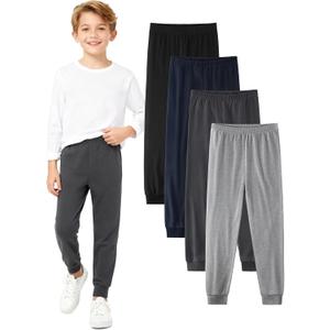 4 Pack Boys Cotton Pants - Boys Long Underwear Thermal Pants Bottom Joggers for Sports Everyday Activities, Small