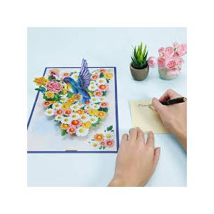 Airpark Pop Up Card Paper Flowers Bouquet and Hummingbird Pop Up Birthday Card