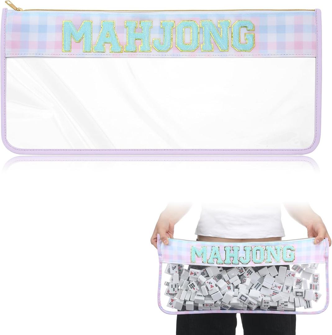 1 PCS American Mahjong Bag - Empty Mahjong Tiles Bag Only with Zippered & Letters, Case Only(Blue Plaid, Moh-jong)
