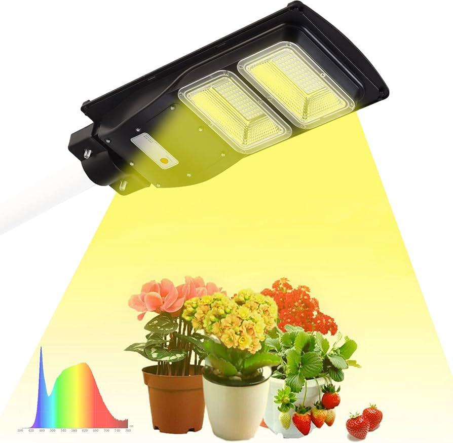BSOD Solar Grow Lights for Outdoor Plants, Cordless Full Spectrum Growing Led Greenhouse Lamp with Timer Auto Remote Wireless Waterproof,2in1 Motion Sensor Street & Plant LightBSOD Solar Growth Light