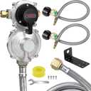 2-Stage Automatic Changeover LP Propane Gas Regulator with 2 Pack 18inchs RV Pigtail Propane Hoses with Gauge +1 Pack 48'' Stainless Braided Regulator Hose Assemblies. for Trailers, and Camper RVs