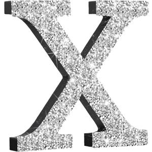Qunclay Silver Crystal Diamond Bling Letters Crushed Diamond Decoration Wooden Glitter Letter with Screw and Hooks Rhinestone Gift for Wedding Y2k Mcbling Bedroom Wall Decor(Letter X,5.7"l X 5.7"w)