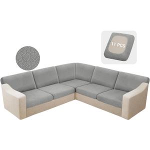 HDCAXKJ Grey 33.5" x 31" x 13.5" Modern L-Shaped Sectional Sofa Cushion Covers (5 Seater, 11 Pieces, Waterproof, Jacquard Fabric) (5 Seater and 6 Backrest)