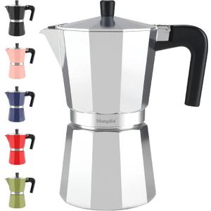 Mongdio Stovetop Espresso Maker Moka Pot, Stove Top Cuban Coffee Maker, Italian Greca Mocha Pot, 12 Espresso Cups, 20 oz - Silver