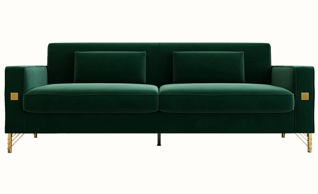 Modern Velvet Upholstered Sofa Couch with Pillows Removable Cushions Metal Legs