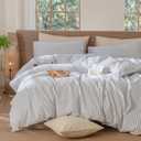MooMee Striped Duvet Cover Set 100% Washed Cotton Linen Like Textured Breathable Durable Soft Comfy (Cornflower Blue White Classic Stripes, King 104"x90")
