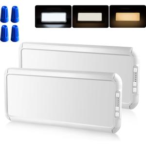 Miady RV LED Interior Light 1500 Lumen 16.5" x 6.3", Thin 12Volt Ceiling Lights with 5 Levels of Dimming and 3 Color Temperature 3500-6500K Switches, for Car/Trailer/Camper/Boat, Pack of 2 (White)