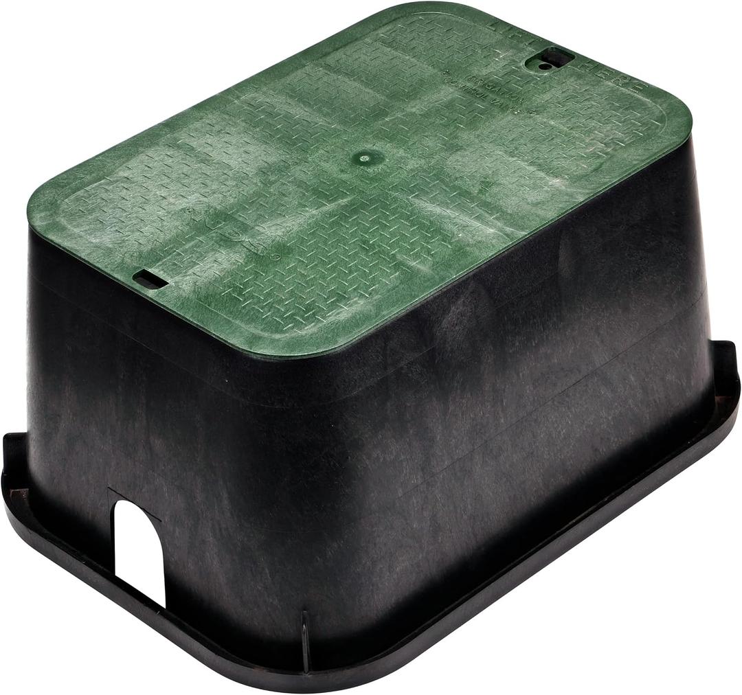 NDS 117BC* 15 in. X 22 in. Rectangular Jumbo Valve Box and Cover, 12 in. Height, Irrigation Control Valve Lettering, Black Box, Green Overlapping Cover, Black/Green, 13x20