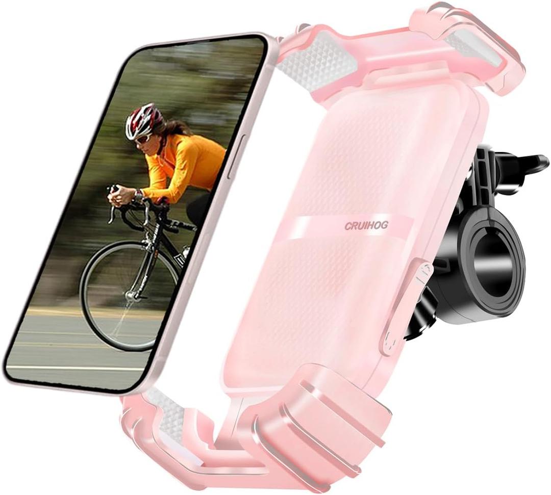 Bicycle Phone Holder,Motorcycle Handlebar Phone Mount,1S Quick Lock Release,360Rotation Silicone Wrapped Phone Clamp Stand for E-bike,Scooter ATV Strollers Bike Phone Clip,for 4.7- 6.8"Phones (Pink)