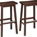 Amazon Basics 29" Barstool, Solid Wood Saddle-Seat, Height Kitchen Island Barstool, Set of 2, Walnut Finish