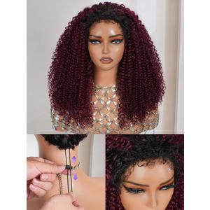 18" Kinky Curly Half Wig Human Hair Burgundy & Dark Roots | Seamless 4C Edge | Glueless Flip-Over Drawstring | True Length | 3-in-1 Styling | Wear N Go (T1B/99J)