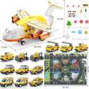 TEMI Toddler Airplane Toys for 3 Year Old, Toy Airplane for Boys Age 4-7, Large Spray Transport Airplane Toy with 12 Construction Vehicles, Toys for 3 4 5 6 7 8 Years Old (Lemon Yellow)