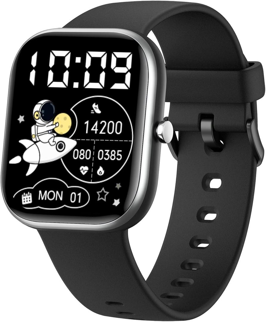 Nyonio Smart Watch for Kids with Fitness Tracker, 19 Sport Mode, 1.5" DIY Dial, IP68 Waterproof, Sleep Monitor, Pedometers, Heart Rate, Great Birthday Gift for Boys Girls Teens 6-14 year Olds (Black)