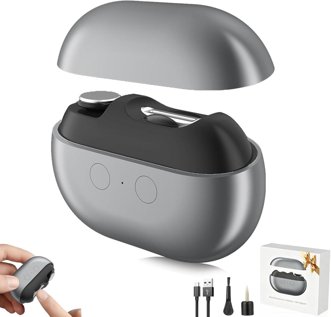 Electric Nail Clipper, Safe Electric Nail Clippers for Seniors, Adults, Kids, Babies, Upgraded 3-in-1 Nail File, Toenail Trimmer, Nail Cutter with Dust Storage & LED Light, Gifts for Mom Dad (Gray)