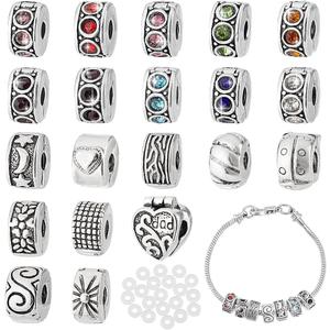 PH PandaHall 20 Pcs Clip Lock Bead Charms Large Hole Beads Clip on Beads with 20 Pcs Silicon Rubber Stopper O-Rings Fit European Style Bracelet for DIY Bracelet Jewelry Making