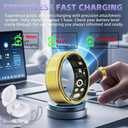 Health Fitness Tracker Ring for Women Men Smart Ring with Heart Rate, SpO2, Blood Pressure, Sleep Monitoring with Charging Case,Remote Photography, Family Care, No Subscription Fee (Gold 11)