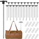 Aodaer 24 Pack Tent Stakes Heavy Duty Tent Pegs 10.25 Inch Non-Rust Metal Yard Stakes with 4x10ft Ropes and Storage Bag Inflatable Stakes for Gardening & Canopies, Camping Halloween Christmas, Black