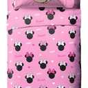Jay Franco Kids Sheet Set with Fitted, Flat Sheets & Pillow Cover - Ultra-Soft Bedding with Pillowcase for Room Decor, Pink - Minnie Mouse, 3 Piece Twin