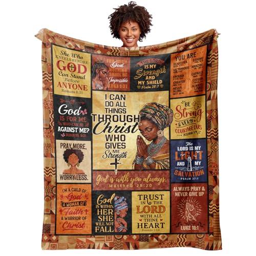 Christian Gifts for Women, Inspirational Bible Verse Throw Blanket for Black Women, African American Spiritual Religious Birthday Gifts for Woman, Soft Flannel Blanket 60"X50"