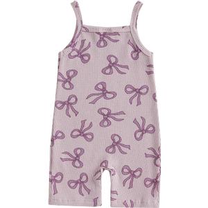 Gaono Toddler Baby Girl Cute Summer Clothes Waffle Knit Sleeveless Halter Jumpsuit Bow Tie-up Strap Tank Top Romper Shorts (6-12 Months)