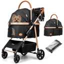 Dog Cat Stroller for Small/Medium Pets up to 50 lbs, 3-in-1 Foldable Pet Stroller with Detachable Carrier, Car Seat, Storage Basket, Cup Holder, Hanging Bag, Rain Cover, All-Terrain 4 Wheels (Black)