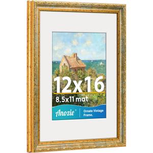 Vintage 12x16 Picture Frame,Antique Gold Photo Frames with Plexiglass Front,Ornate Picture Frames Display 8.5x11 with Mat or 12x16 Frame Without, Wall Dcor,1 Pack,Silver