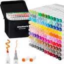 AnyMark Alcohol Markers, 120 Colors Dual Tip Art Coloring Markers Set for Adult Book Drawing Sketching Painting, Chisel & Fine, White Penholder