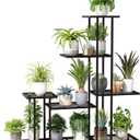 Twhep Heavy Duty Metal Plant Stand, 5 Tiers Multifunctional Plant Stand for Indoor Outdoor, for Tall Large Rack for Living Room Garden Balcony, Black