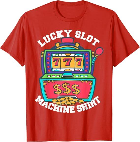 Lucky Slot Machine Tee Casino Las Vegas Gambling T-Shirt Small, XL