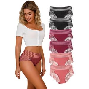 Lace Sexy Undies for Women Stretch Full Coverage Control High Waist Cheeky Top Panties 2 Pack S-4XL (2X, 2pcs-black/Red/Pink)