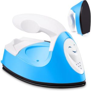 Honoson Mini Craft Iron Mini Heat Press Small Iron 3.93 x 2.36 x 2.76 in Portable Handy Tiny Flatiron with Charging Base Accessory for Fuse Bead Patch DIY Heat Transfer Vinyl(Blue)