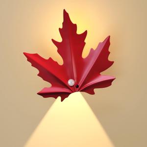 LED Motion Sensor Wall Light Indoor Maple Leaf Wall Lamp, Dimmable Magnetic Wireless Wall Sconces with Remote for Hallway,Entryway,Living Room,Bedside, Staircase