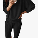 PRETTYGARDEN Women's Spring Fall Fashion Outfits 2 Piece Sweatsuit Long Sleeve Pullover Long Pants Ribbed Matching Lounge Set Size XXL Black